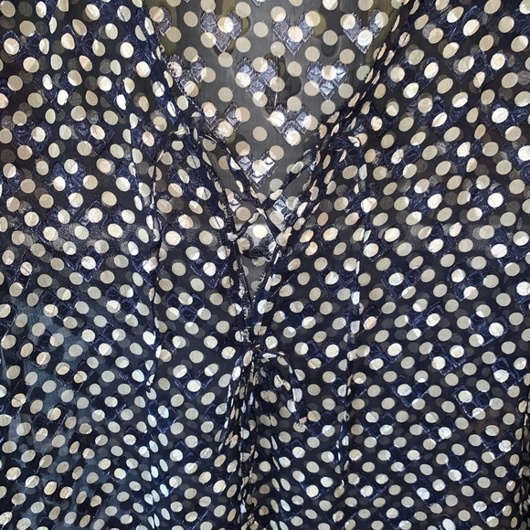 Tory Burch Polka Dot Silk Lace Up Semi Sheer Blouse Size 10 Navy - Picture 3 of 10